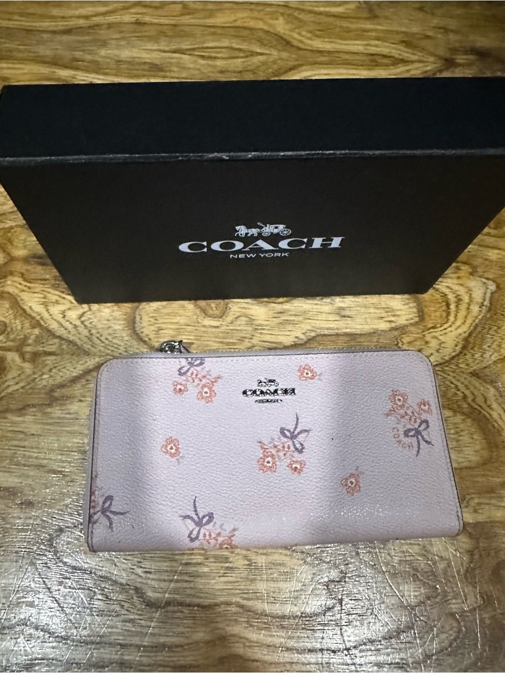 Coach light pink with flowers wallet